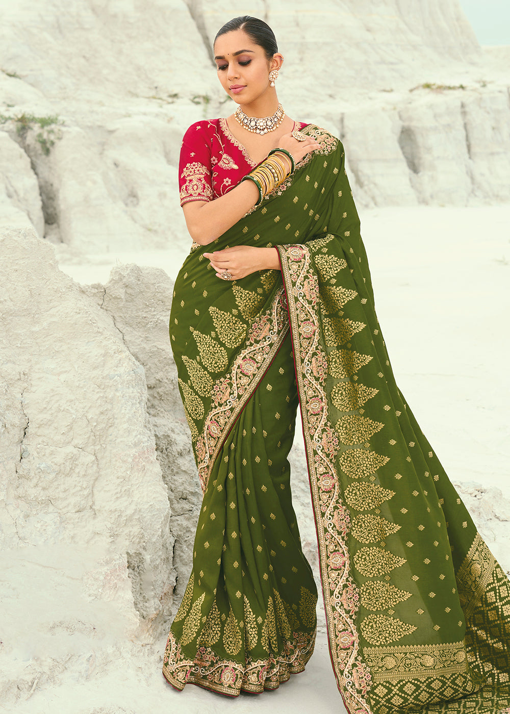 Buy Green Dola ViscoseTraditional Embroidered Saree Online in US, UK, Canada, France, Germany, Denmark, Netherlands, Sweden, Greece & Worldwide at Empress.