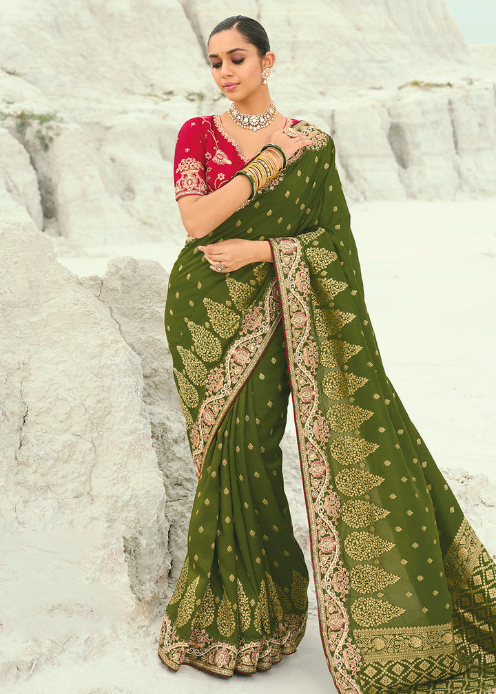 Buy Green Dola ViscoseTraditional Embroidered Saree Online in US, UK, Canada, France, Germany, Denmark, Netherlands, Sweden, Greece & Worldwide at Empress.