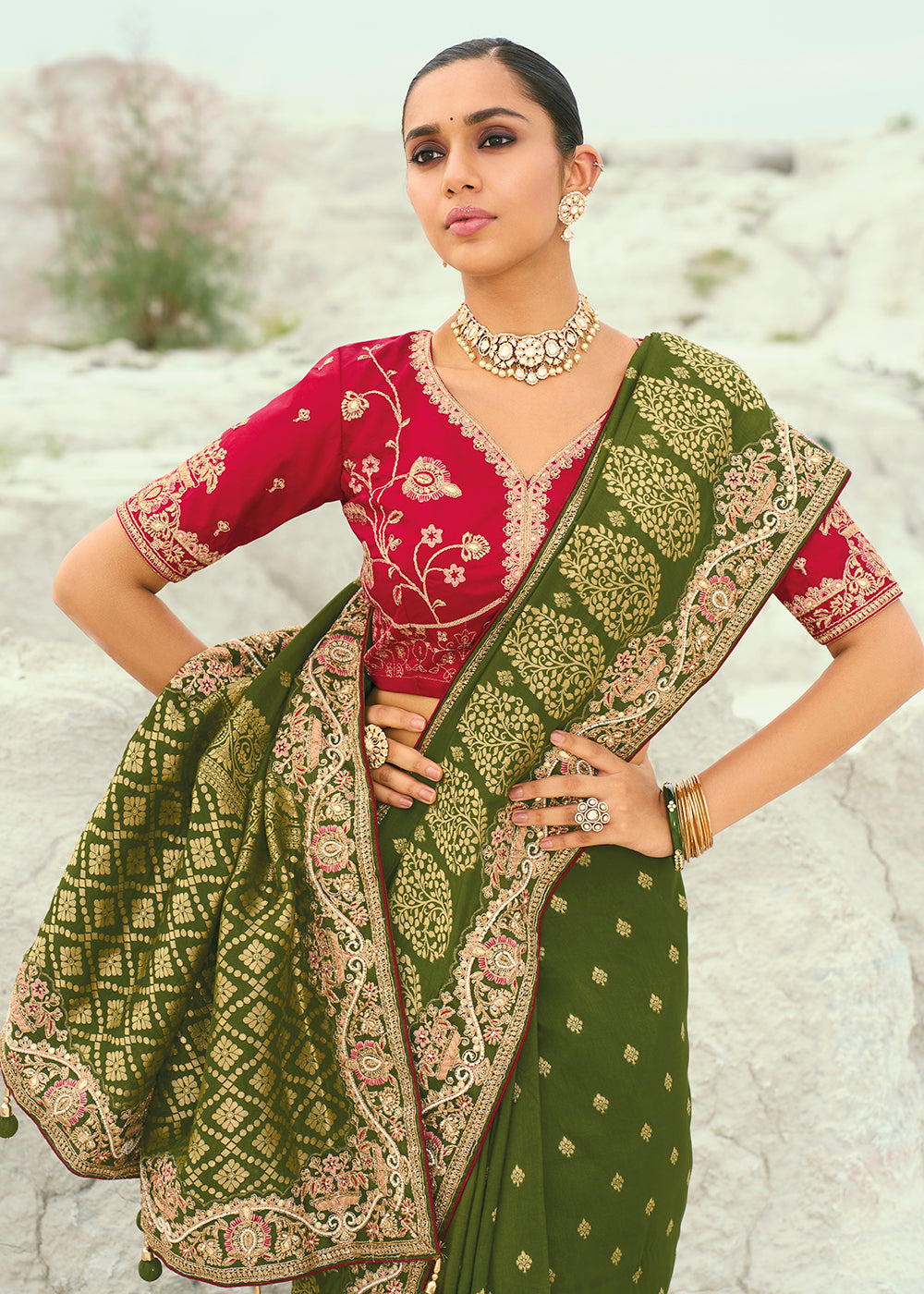 Buy Green Dola ViscoseTraditional Embroidered Saree Online in US, UK, Canada, France, Germany, Denmark, Netherlands, Sweden, Greece & Worldwide at Empress.