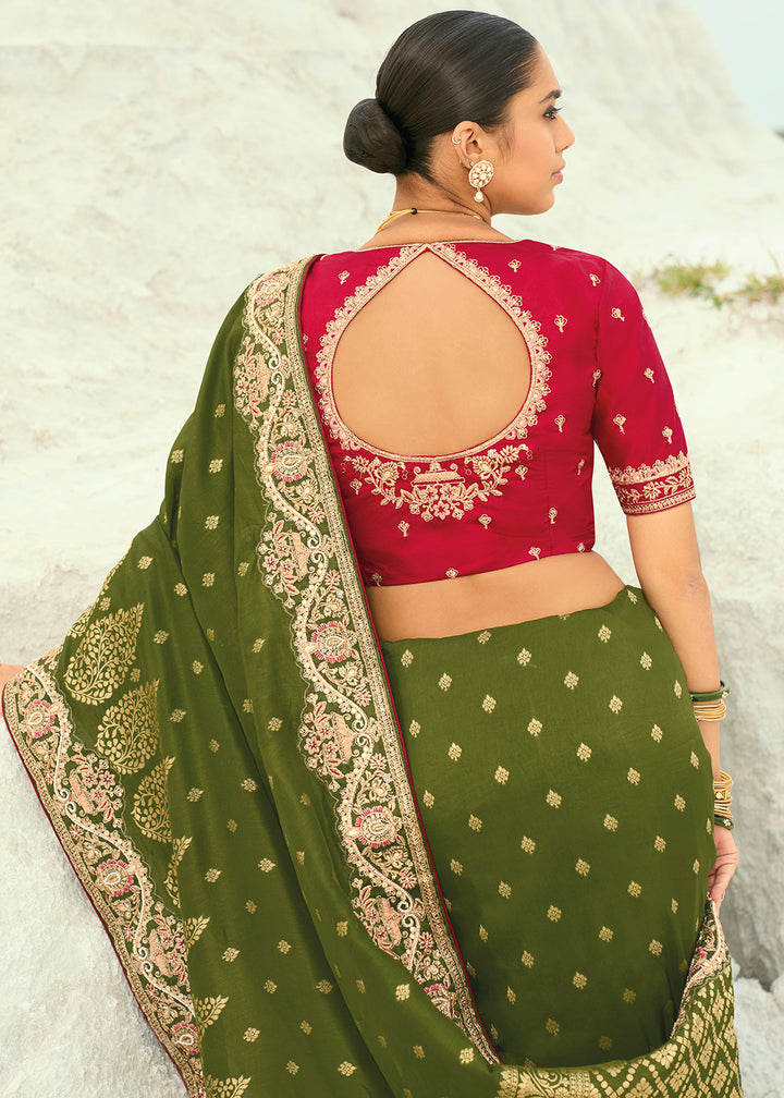 Buy Green Dola ViscoseTraditional Embroidered Saree Online in US, UK, Canada, France, Germany, Denmark, Netherlands, Sweden, Greece & Worldwide at Empress.