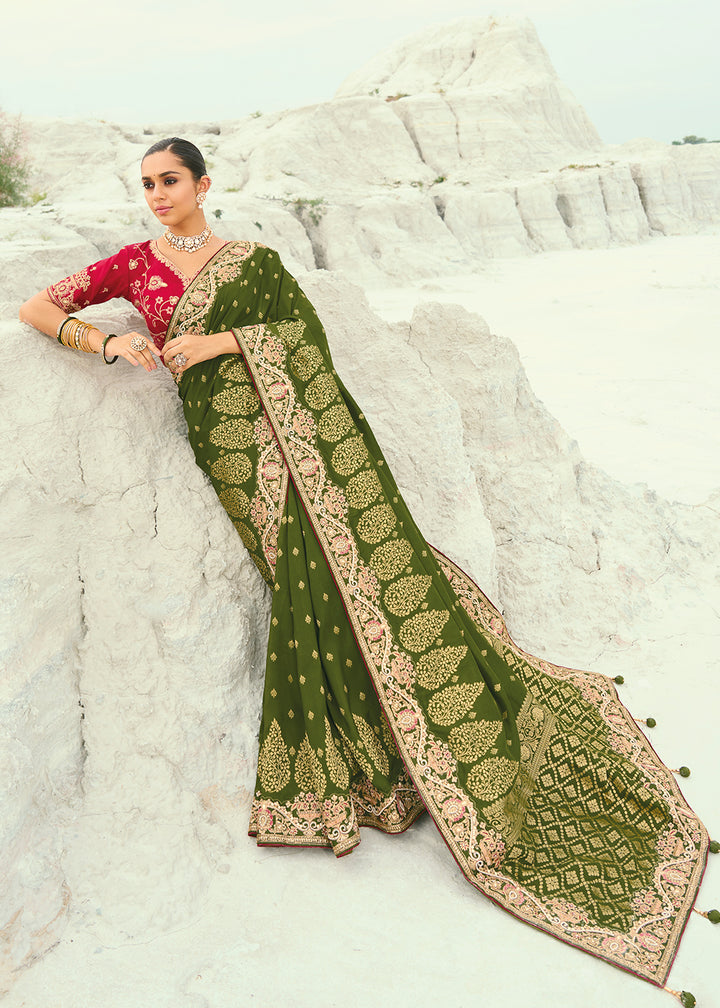 Buy Green Dola ViscoseTraditional Embroidered Saree Online in US, UK, Canada, France, Germany, Denmark, Netherlands, Sweden, Greece & Worldwide at Empress.