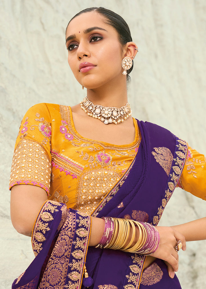 Buy Purple Viscose Organza Traditional Embroidered Saree Online in US, UK, Canada, France, Germany, Denmark, Netherlands, Sweden, Greece & Worldwide at Empress.