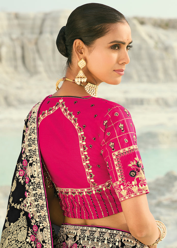 Buy Black Dola ViscoseTraditional Embroidered Saree Online in US, UK, Canada, France, Germany, Denmark, Netherlands, Sweden, Greece & Worldwide at Empress.