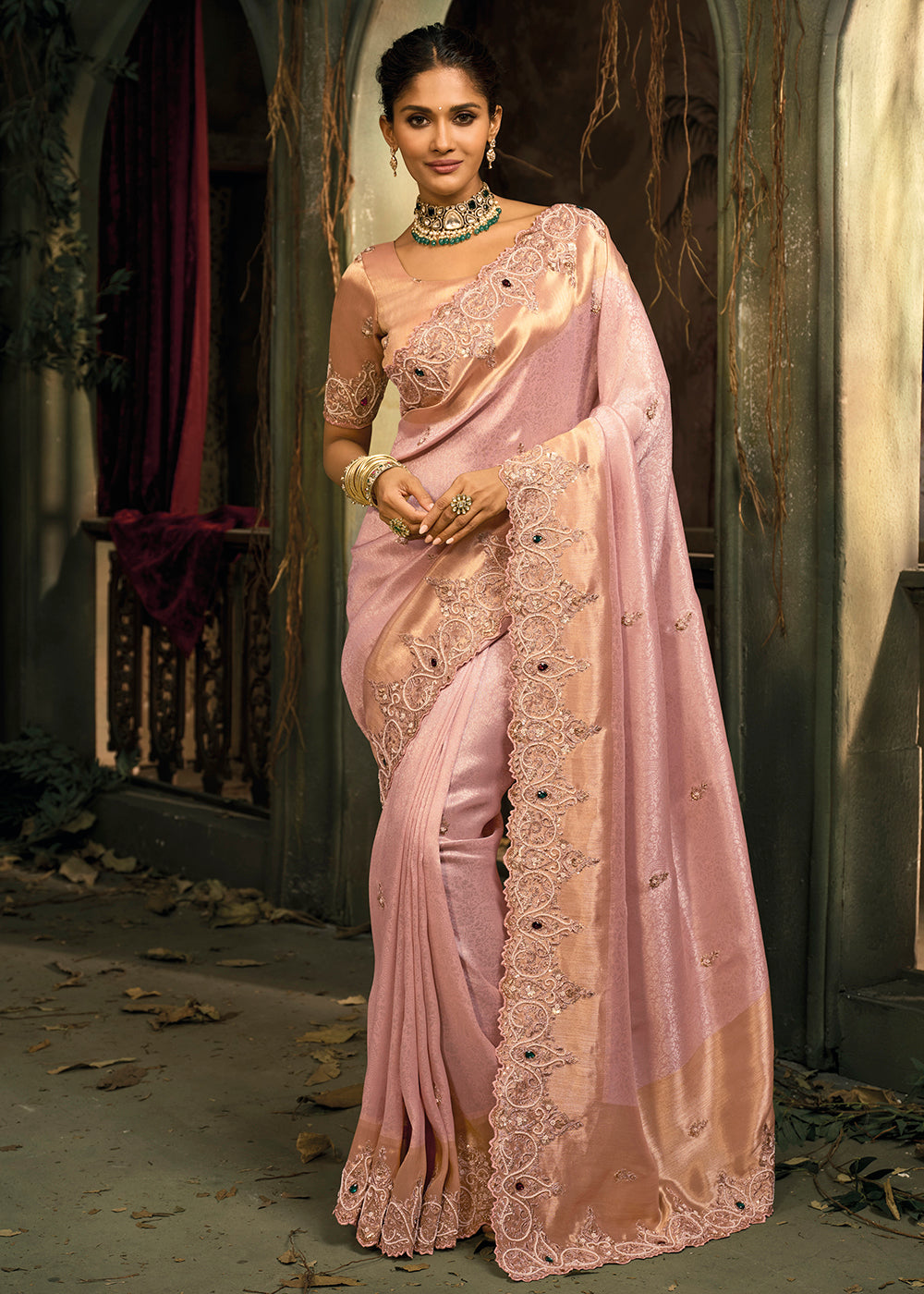 Buy Now Blush Pink Premium Quality Silk Designer Wear Saree Online in US, UK, Canada, France, Germany, Denmark, Netherlands, Sweden, UAE & Worldwide at Empress.