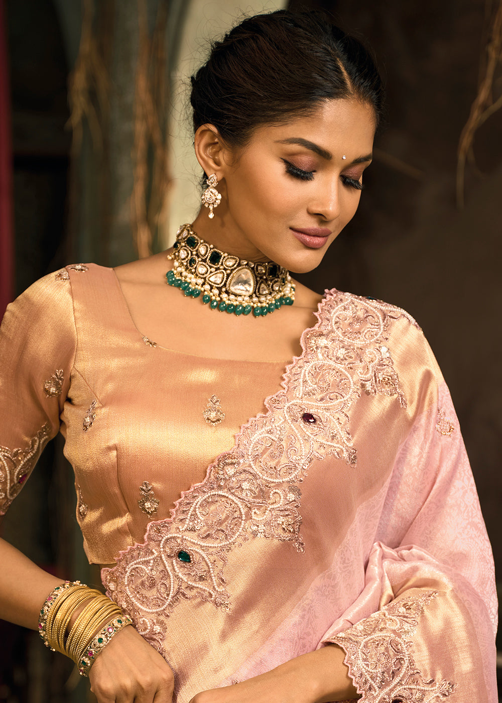 Buy Now Blush Pink Premium Quality Silk Designer Wear Saree Online in US, UK, Canada, France, Germany, Denmark, Netherlands, Sweden, UAE & Worldwide at Empress.