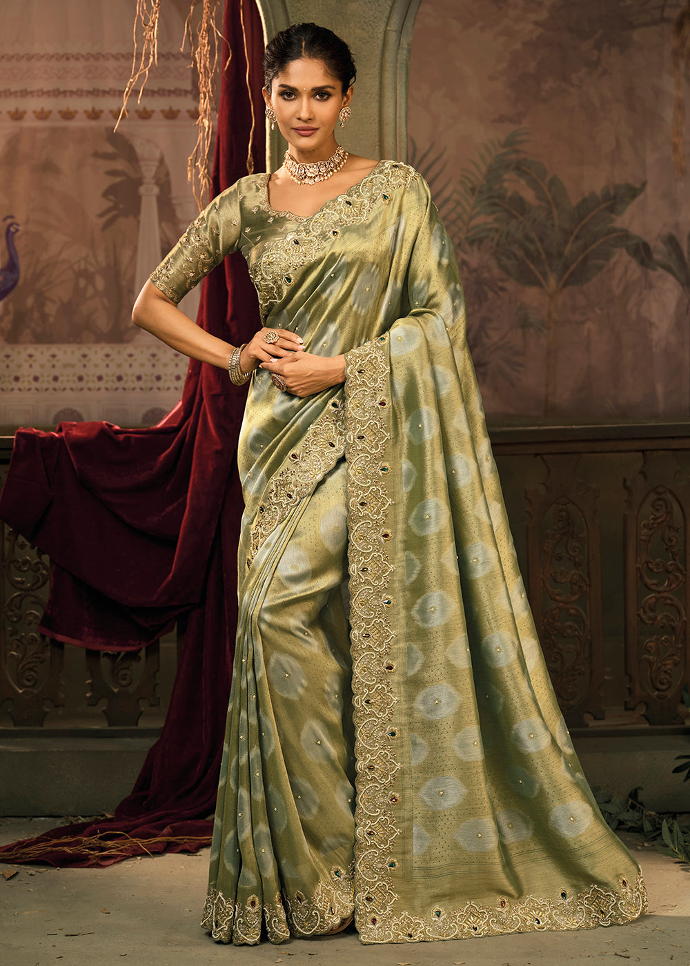 Buy Now Pista Green Premium Quality Silk Designer Wear Saree Online in US, UK, Canada, France, Germany, Denmark, Netherlands, Sweden, UAE & Worldwide at Empress