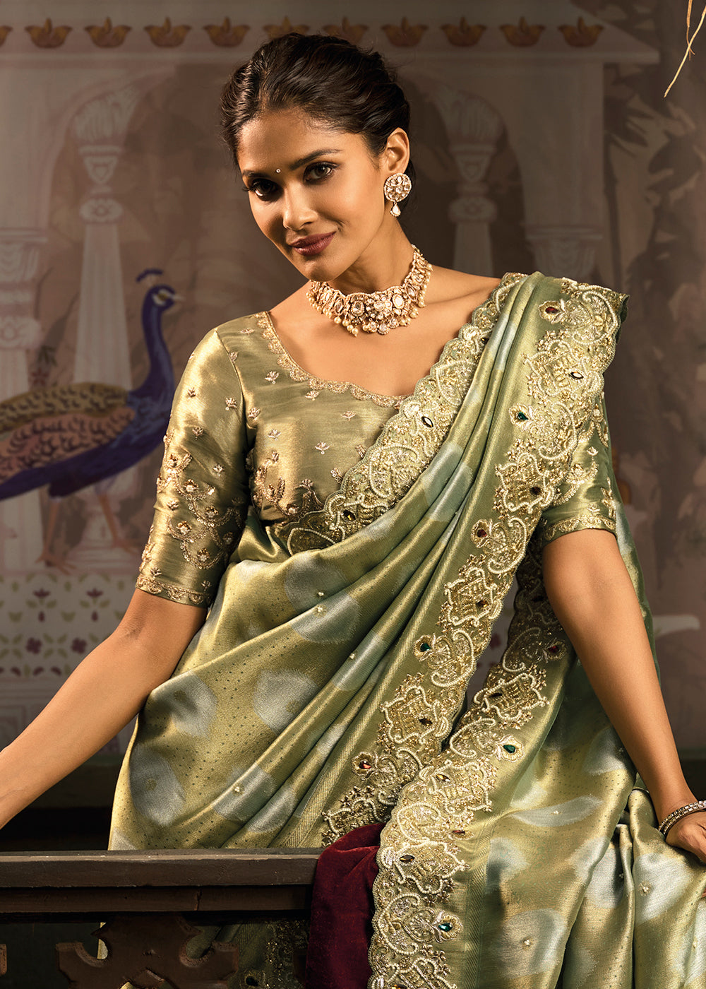 Buy Now Pista Green Premium Quality Silk Designer Wear Saree Online in US, UK, Canada, France, Germany, Denmark, Netherlands, Sweden, UAE & Worldwide at Empress
