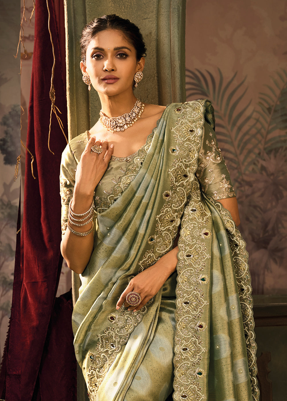 Buy Now Pista Green Premium Quality Silk Designer Wear Saree Online in US, UK, Canada, France, Germany, Denmark, Netherlands, Sweden, UAE & Worldwide at Empress