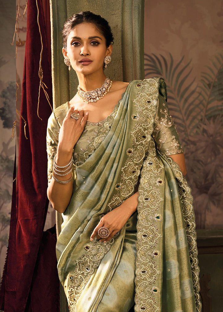 Buy Now Pista Green Premium Quality Silk Designer Wear Saree Online in US, UK, Canada, France, Germany, Denmark, Netherlands, Sweden, UAE & Worldwide at Empress