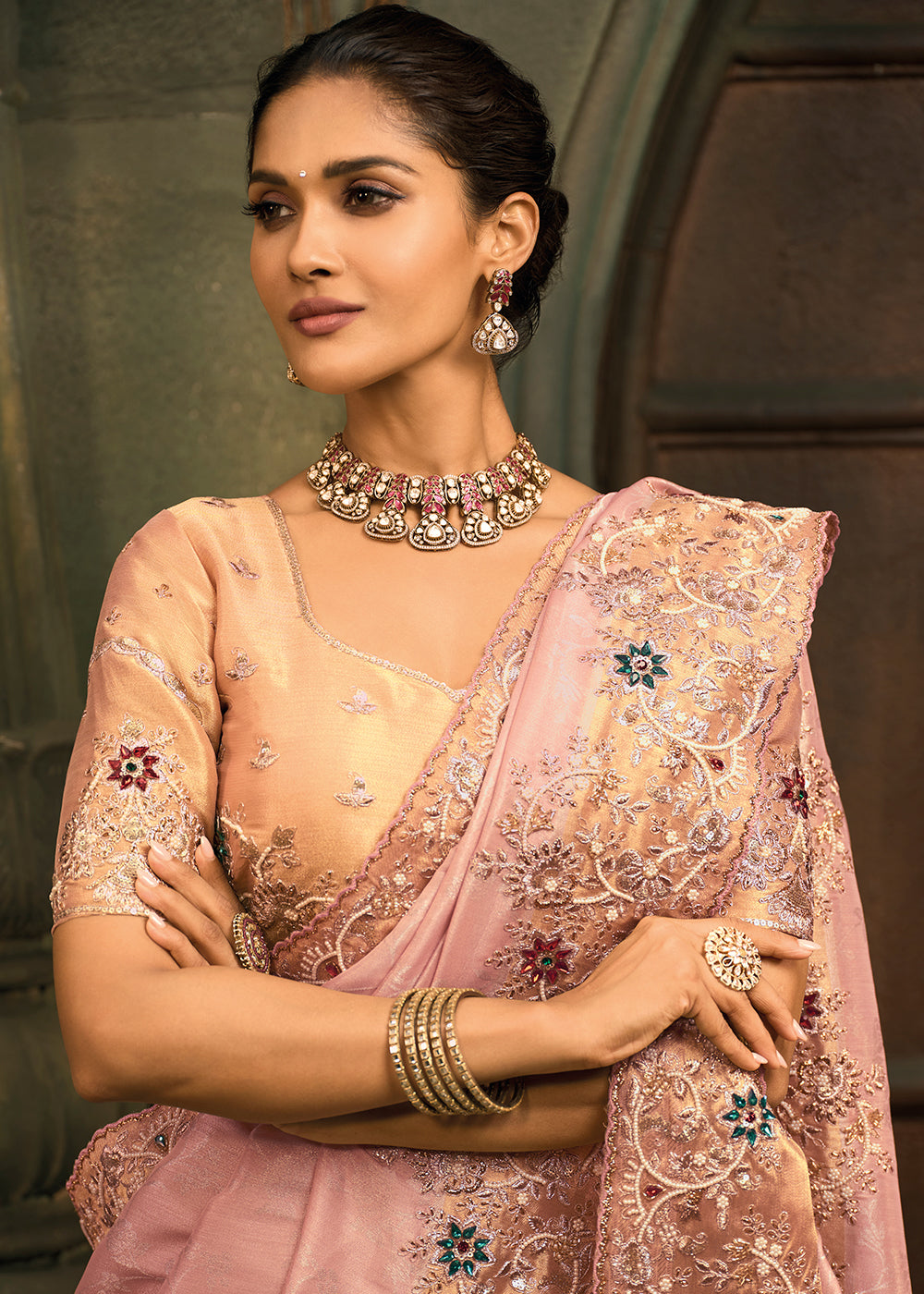Buy Now Soft Pink Premium Quality Silk Designer Wear Saree Online in US, UK, Canada, France, Germany, Denmark, Netherlands, Sweden, UAE & Worldwide at Empress.