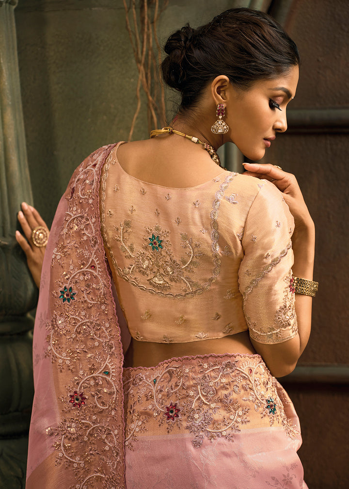 Buy Now Soft Pink Premium Quality Silk Designer Wear Saree Online in US, UK, Canada, France, Germany, Denmark, Netherlands, Sweden, UAE & Worldwide at Empress.