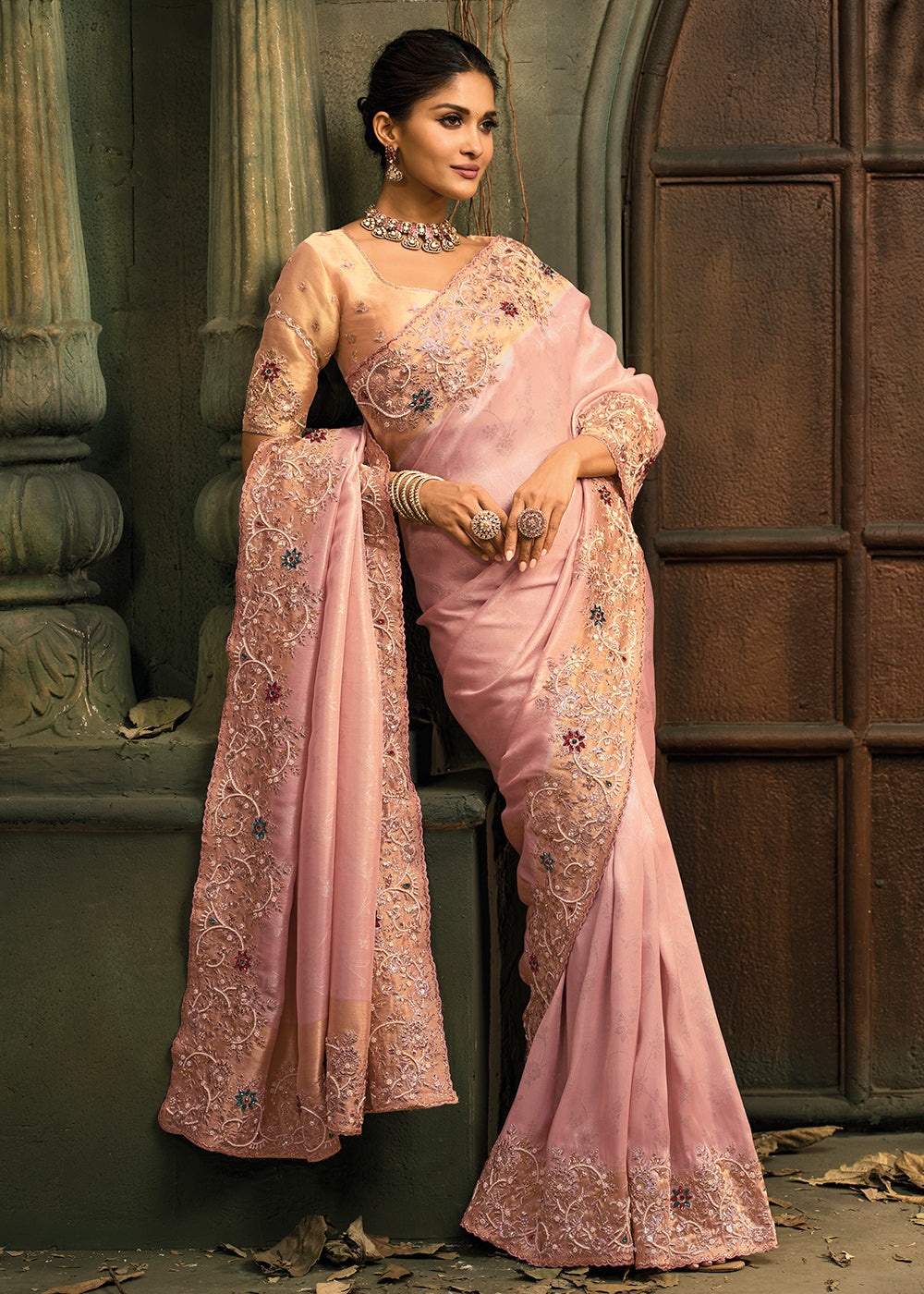 Buy Now Soft Pink Premium Quality Silk Designer Wear Saree Online in US, UK, Canada, France, Germany, Denmark, Netherlands, Sweden, UAE & Worldwide at Empress.