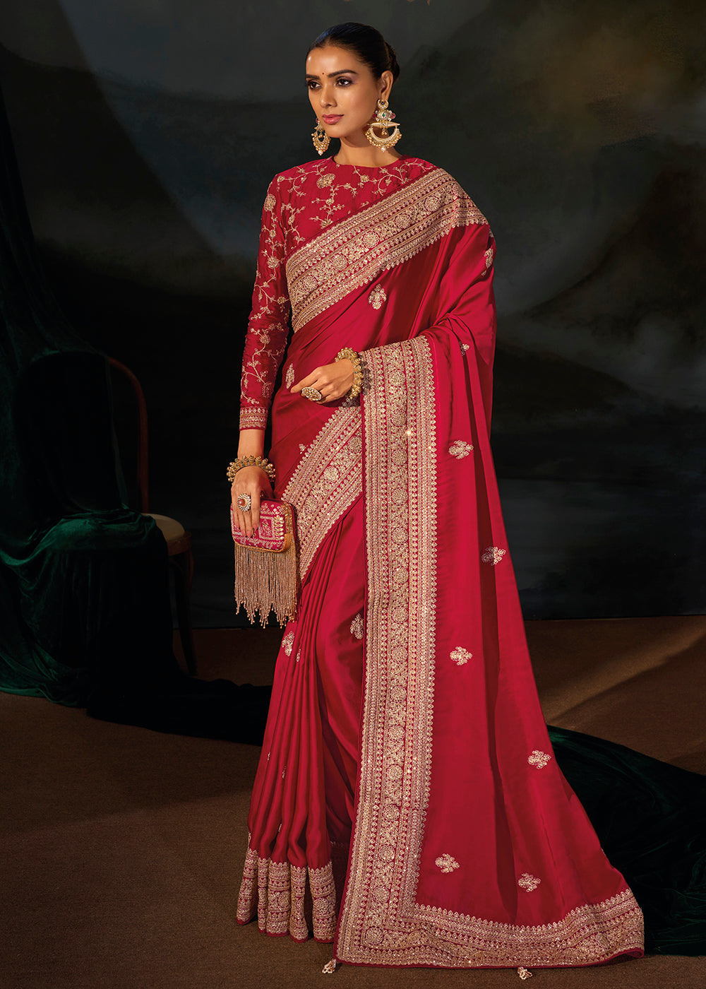 Buy Now Traditionally Beautiful Red Wedding Festive Designer Saree Online in US, UK, Canada, France, Germany, Denmark, Sweden, Italy, UAE & Worldwide at Empress.