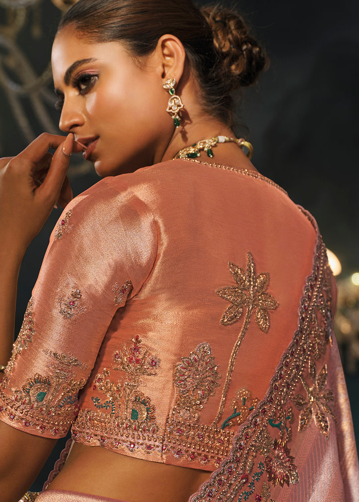 Buy Now Traditionally Beautiful Peach Wedding Festive Designer Saree Online in US, UK, Canada, France, Germany, Denmark, Sweden, Italy &amp; Worldwide at Empress.