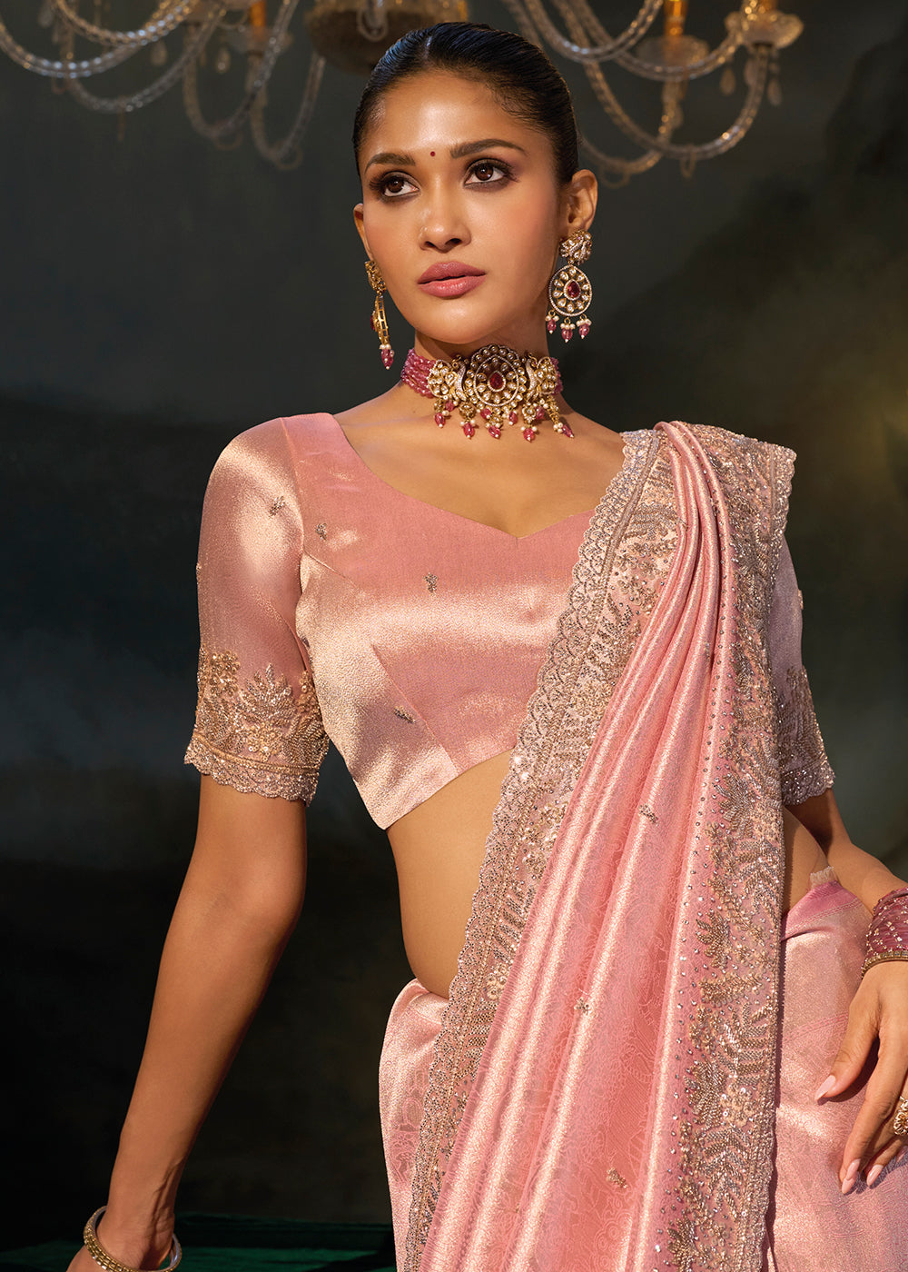 Buy Now Traditionally Beautiful Pink Wedding Festive Designer Saree Online in US, UK, Canada, France, Germany, Denmark, Sweden, Italy &amp; Worldwide at Empress.