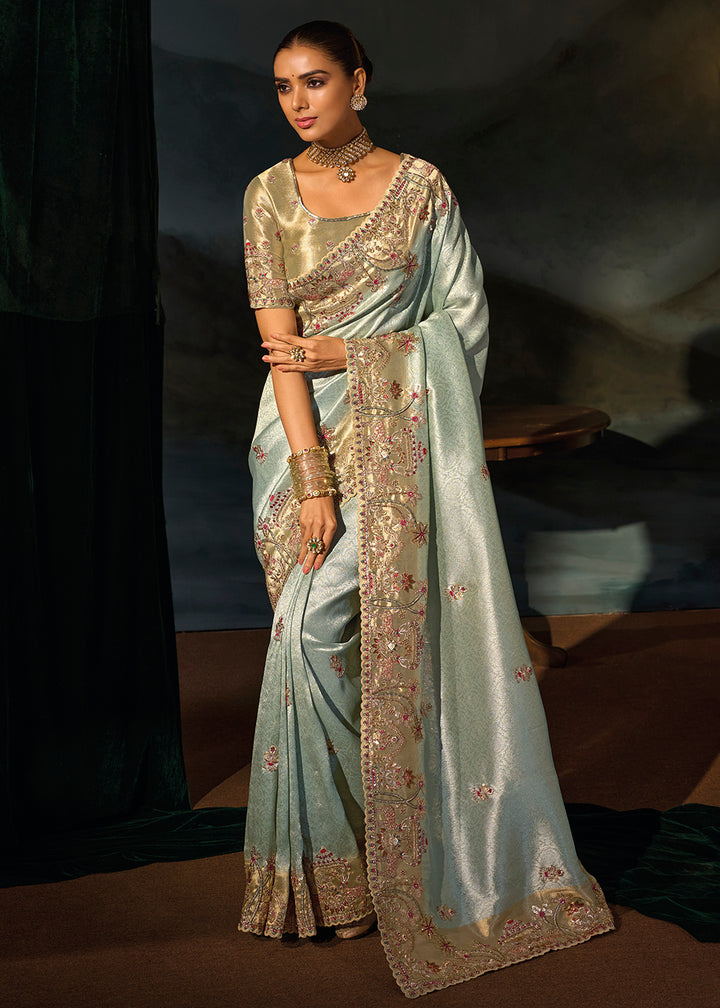 Buy Now Traditionally Beautiful Green Wedding Festive Designer Saree Online in US, UK, Canada, France, Germany, Denmark, Sweden, Italy &amp; Worldwide at Empress.