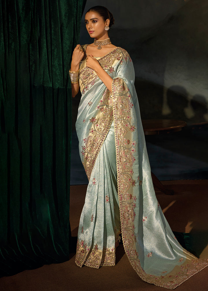 Buy Now Traditionally Beautiful Green Wedding Festive Designer Saree Online in US, UK, Canada, France, Germany, Denmark, Sweden, Italy &amp; Worldwide at Empress.