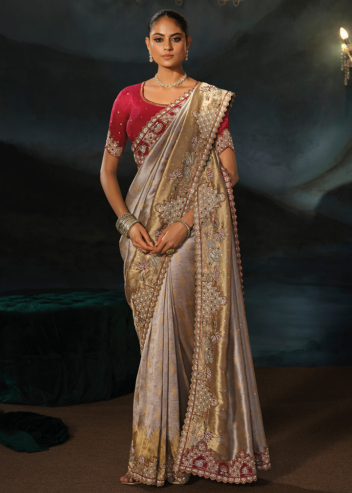 Buy Now Traditionally Beautiful Chiku Wedding Festive Designer Saree Online in US, UK, Canada, France, Germany, Denmark, Sweden, Italy &amp; Worldwide at Empress.