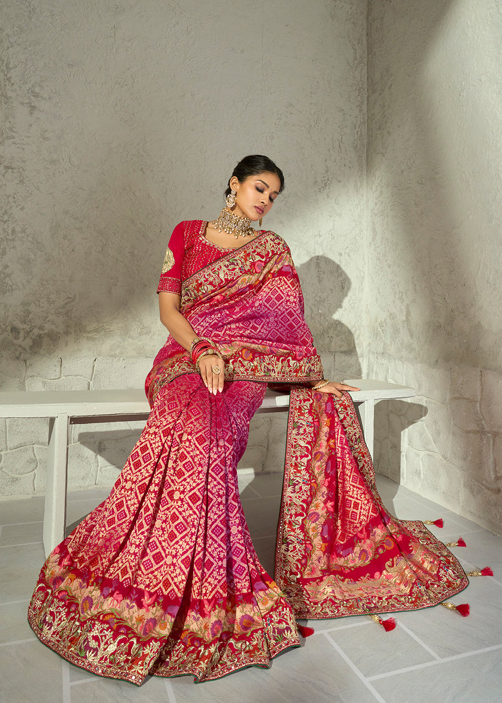 Buy Now Green Tissue Fabric with Heavy Zardosi Work Saree Online in US, UK, Canada, France, Germany, Denmark, Sweden, Australia, UAE &amp; Worldwide at Empress.