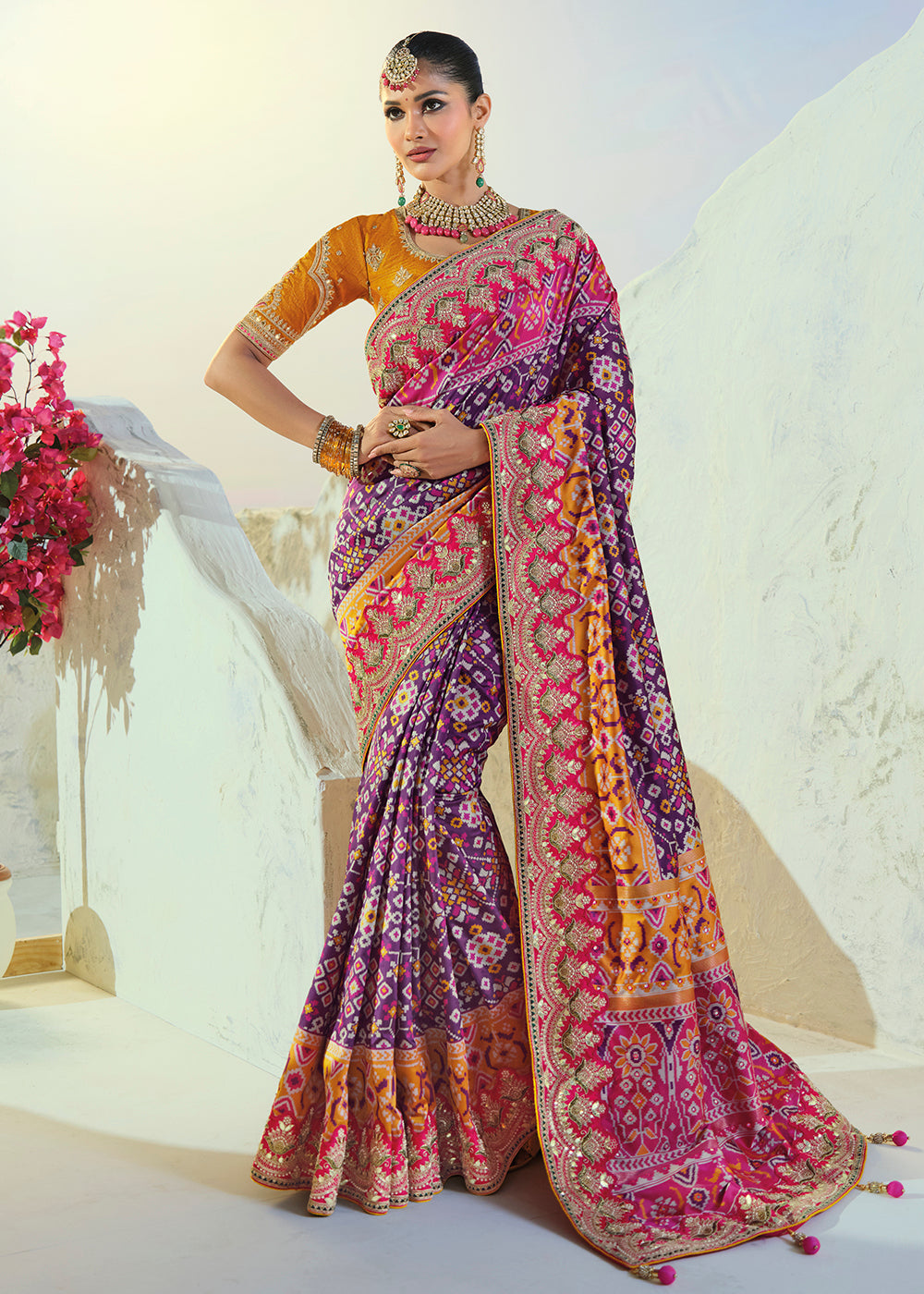Buy Now Regal Purple Patan Patola Style Traditional Wear Saree Set  Online in US, UK, Canada, France, Germany, Denmark, Sweden, Austria & Worldwide at Empress.