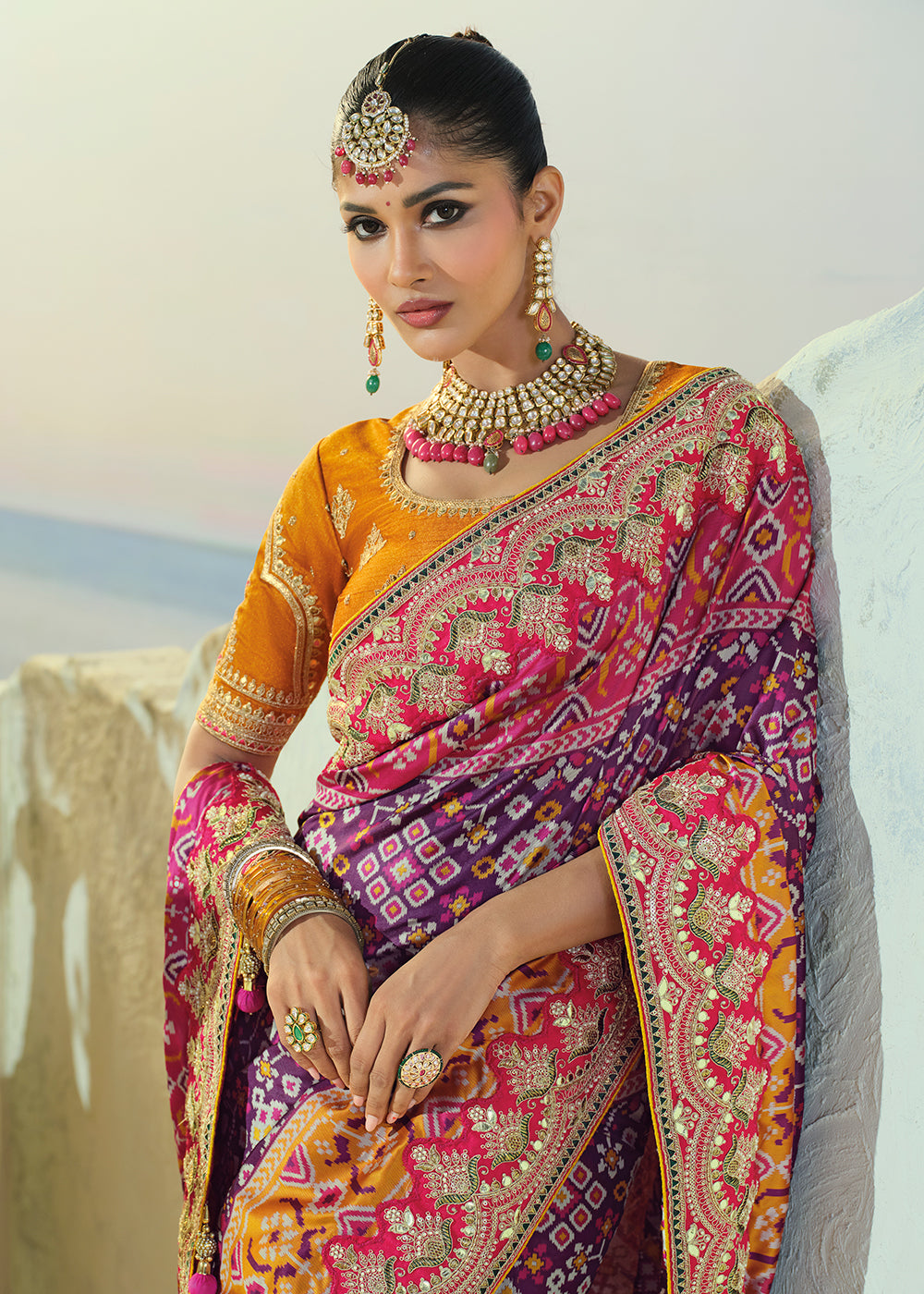 Buy Now Regal Purple Patan Patola Style Traditional Wear Saree Set  Online in US, UK, Canada, France, Germany, Denmark, Sweden, Austria & Worldwide at Empress.
