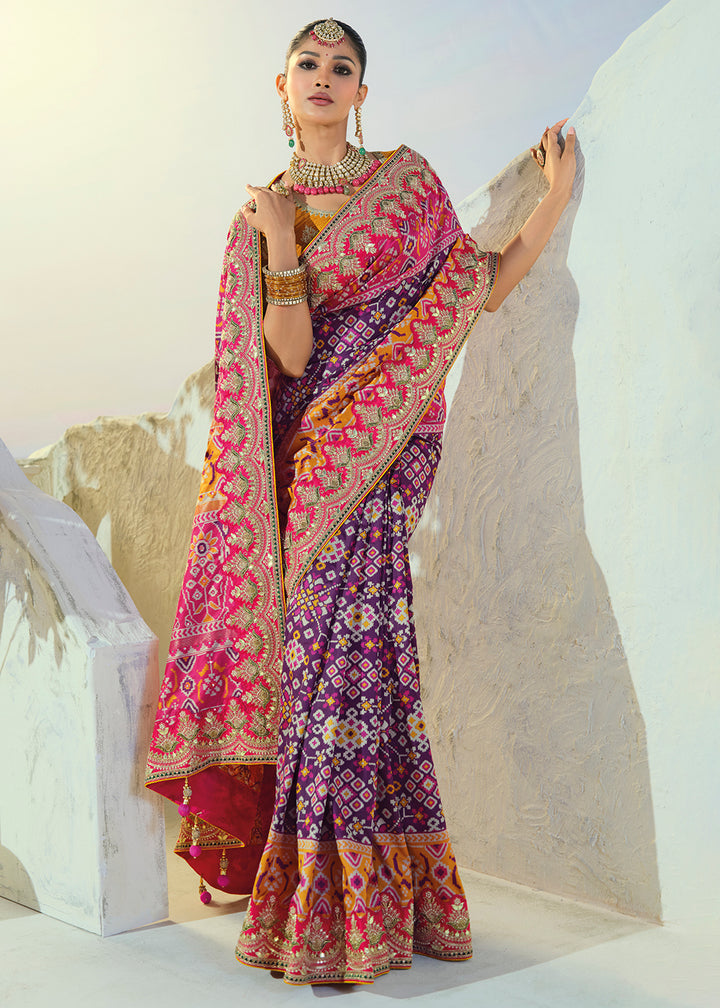 Buy Now Regal Purple Patan Patola Style Traditional Wear Saree Set  Online in US, UK, Canada, France, Germany, Denmark, Sweden, Austria &amp; Worldwide at Empress.