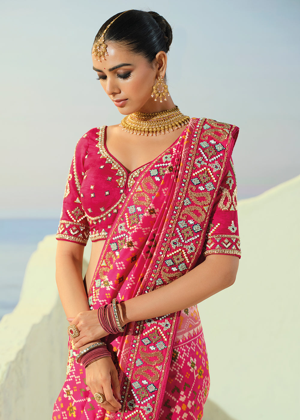Buy Now Royal Rani Patan Patola Style Traditional Wear Saree Set Online in US, UK, Canada, France, Germany, Denmark, Sweden, Austria & Worldwide at Empress.