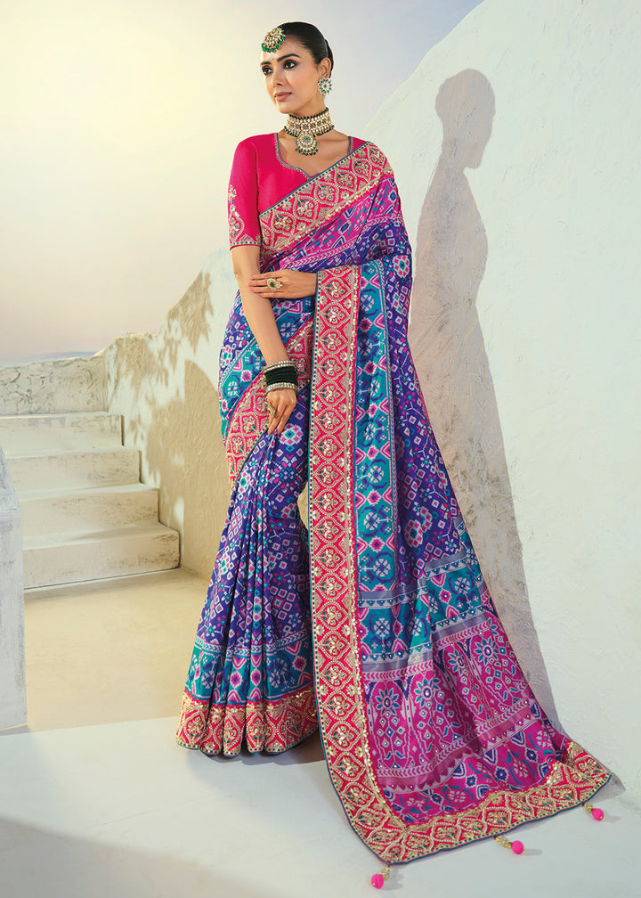 Buy Now Royal Rama Patan Patola Style Traditional Wear Saree Set Online in US, UK, Canada, France, Germany, Denmark, Sweden, Austria &amp; Worldwide at Empress.