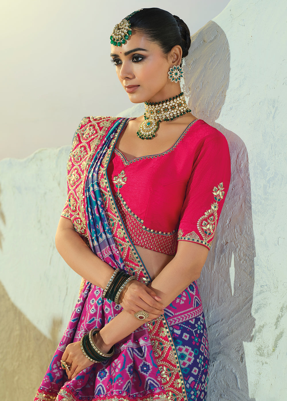 Buy Now Royal Rama Patan Patola Style Traditional Wear Saree Set Online in US, UK, Canada, France, Germany, Denmark, Sweden, Austria & Worldwide at Empress.