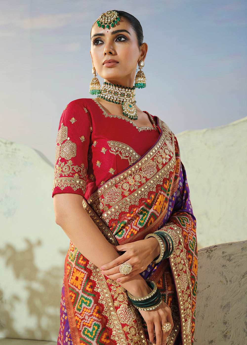 Buy Now Divine Purple Patan Patola Style Traditional Wear Saree Set Online in US, UK, Canada, France, Germany, Denmark, Sweden, Austria & Worldwide at Empress.