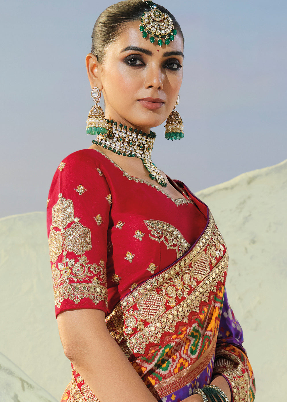 Buy Now Divine Purple Patan Patola Style Traditional Wear Saree Set Online in US, UK, Canada, France, Germany, Denmark, Sweden, Austria &amp; Worldwide at Empress.