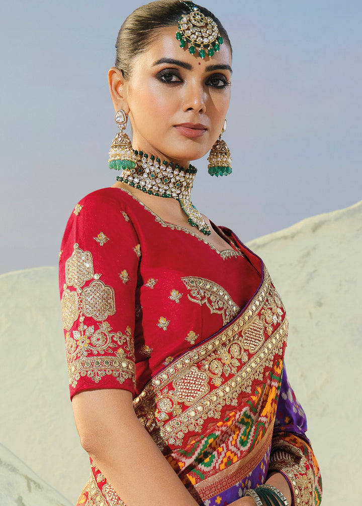Buy Now Divine Purple Patan Patola Style Traditional Wear Saree Set Online in US, UK, Canada, France, Germany, Denmark, Sweden, Austria &amp; Worldwide at Empress.