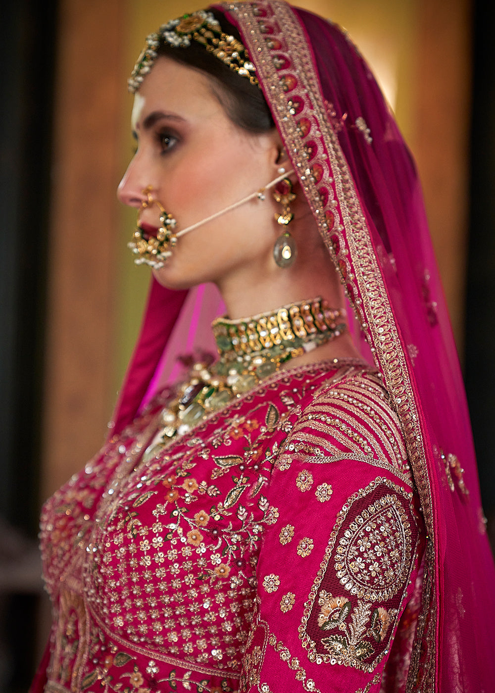 Buy Now Rani Pink Silk Heavily Embroidered Bridal Lehenga Choli Online in US, UK, Canada, France, Italy, Germany, Austria, Denmark, UAE & Worldwide at Empress.