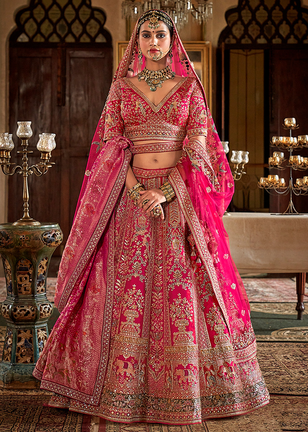 Buy Now Rani Pink Pretty Bridal Tone Silk Designer Lehenga Choli Online in US, UK, Canada, France, Italy, Germany, Austria, Denmark, UAE & Worldwide at Empress.