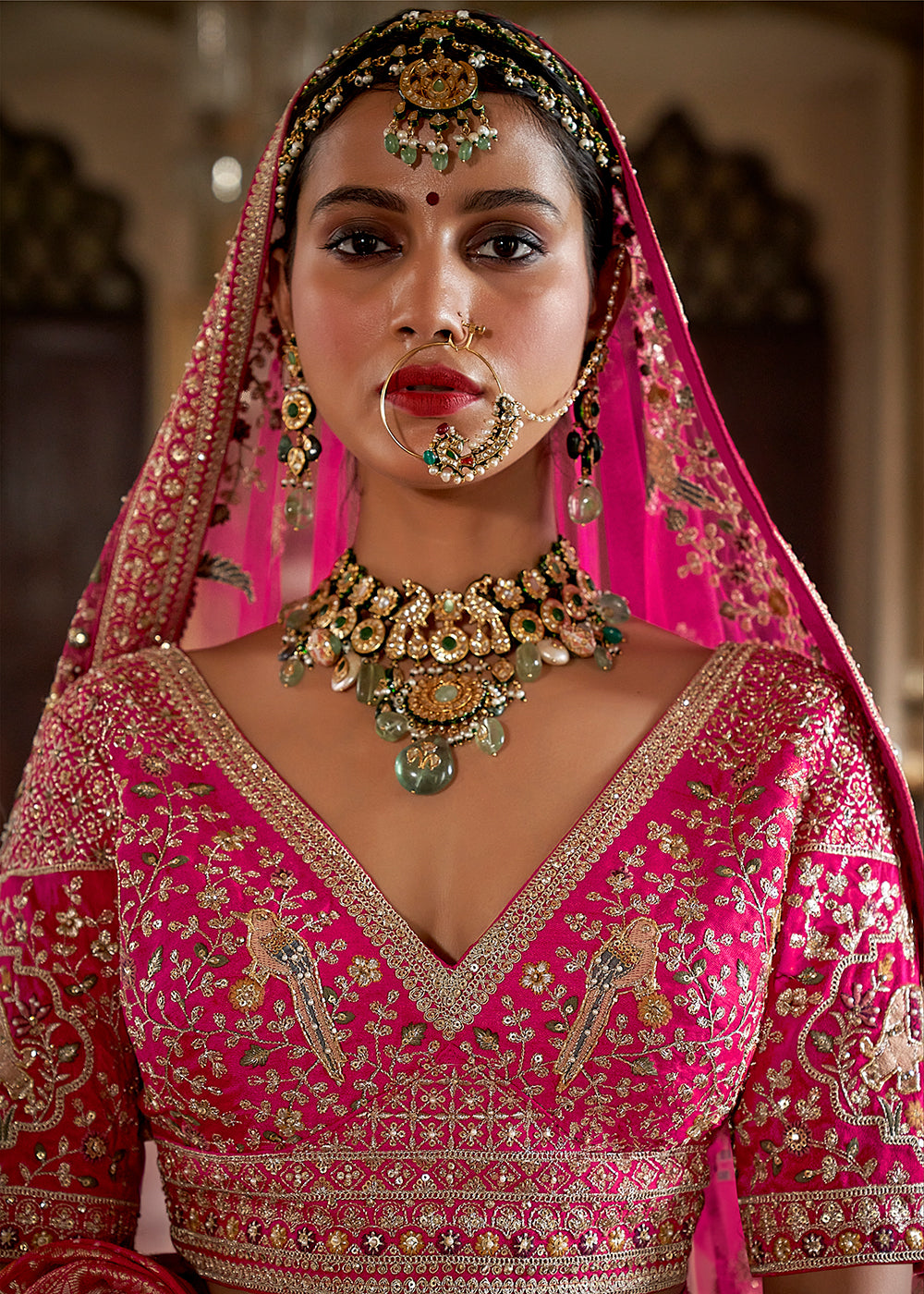 Buy Now Rani Pink Pretty Bridal Tone Silk Designer Lehenga Choli Online in US, UK, Canada, France, Italy, Germany, Austria, Denmark, UAE & Worldwide at Empress.