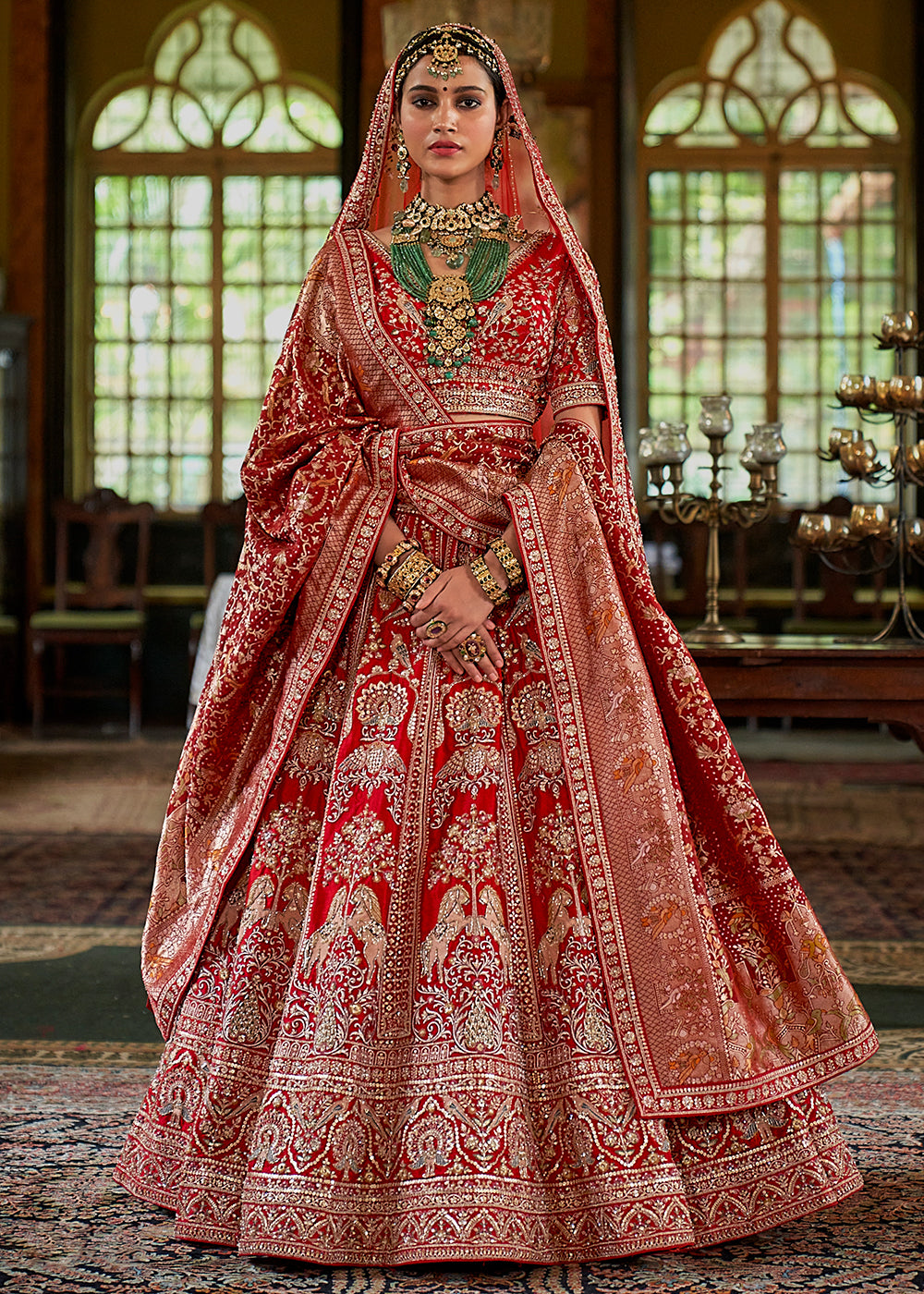 Buy Now Pretty Red Bridal Tone Silk Designer Lehenga Choli Online in US, UK, Canada, France, Italy, Germany, Austria, Denmark, UAE & Worldwide at Empress.