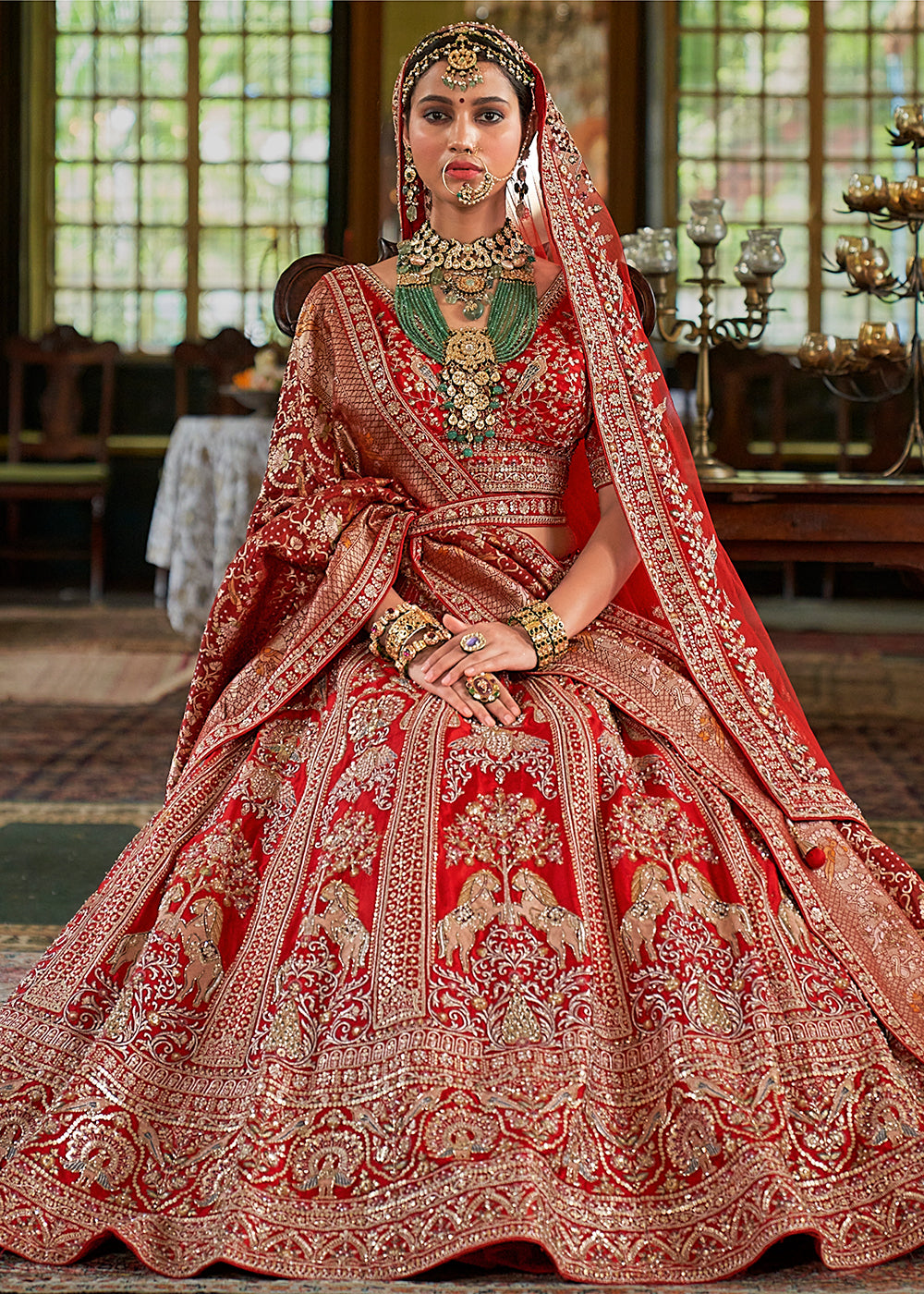 Buy Now Pretty Red Bridal Tone Silk Designer Lehenga Choli Online in US, UK, Canada, France, Italy, Germany, Austria, Denmark, UAE & Worldwide at Empress.