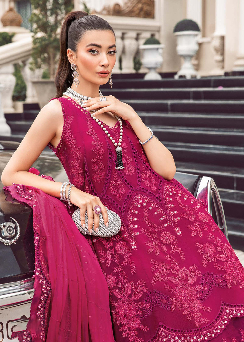 Buy Now Chiffon Formals 2023 by Maria B | MPC-23-107 Magenta Pink Online in USA, UK, Canada & Worldwide at Empress Clothing. 