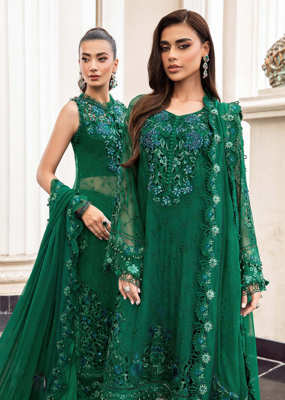 Buy Now Chiffon Formals 2023 by Maria B | MPC-23-108 Emerald Green Online in USA, UK, Canada & Worldwide at Empress Clothing.