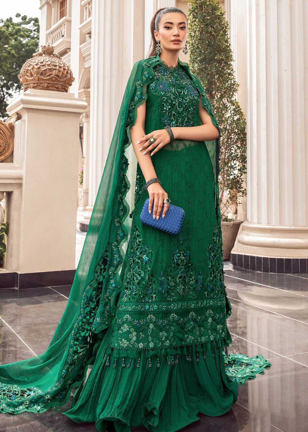 Buy Chiffon Formal 2023 by Maria B | MPC-23-108 Emerald Green