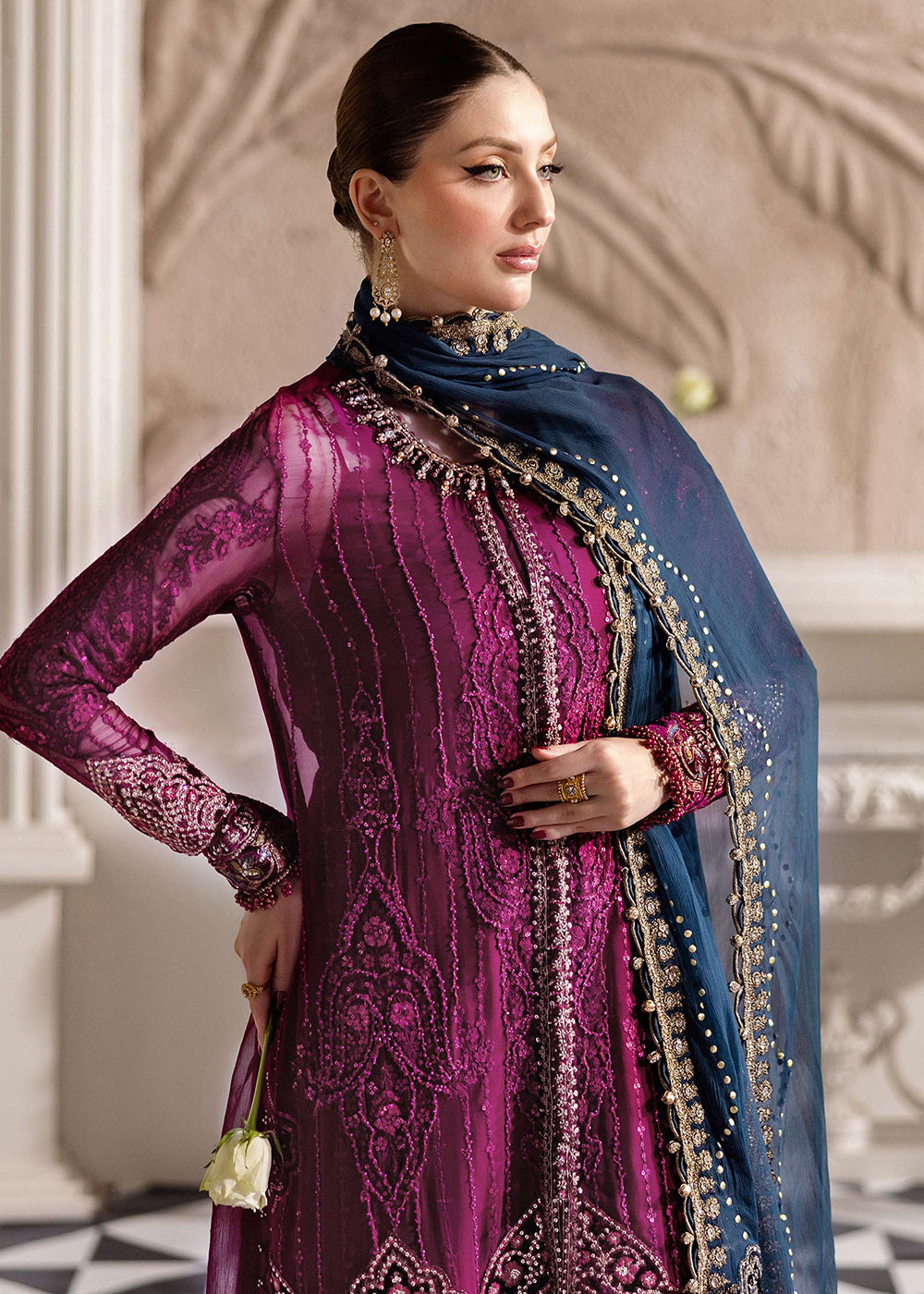 Buy Now Unstitched Chiffons '25 by Maria B | MPC-25-102 Online in USA, UK, Canada, France, Italy, Germany, Spain, Netherlands & Worldwide at Empress Clothing.