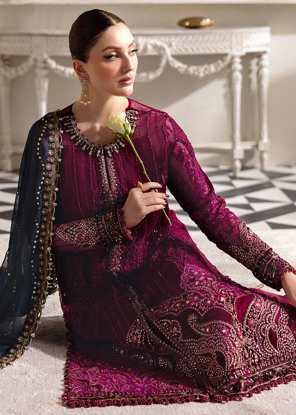 Buy Now Unstitched Chiffons '25 by Maria B | MPC-25-102 Online in USA, UK, Canada, France, Italy, Germany, Spain, Netherlands & Worldwide at Empress Clothing.