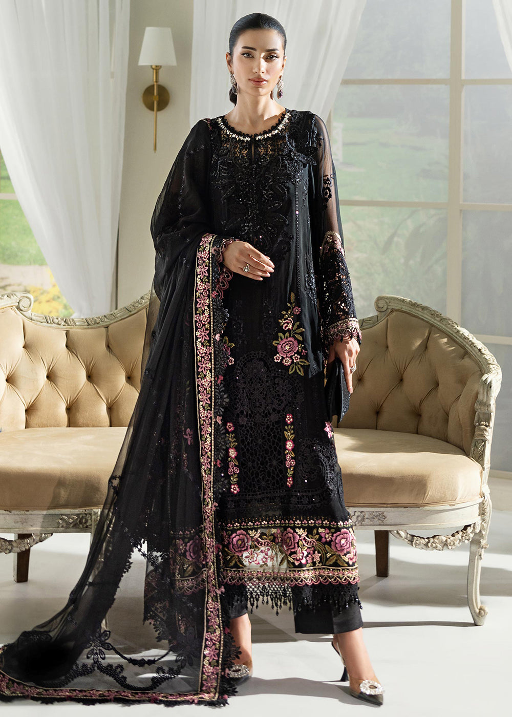 Buy Now Unstitched Chiffons '25 by Maria B | MPC-25-104 Online in USA, UK, Canada, France, Italy, Germany, Spain, Netherlands & Worldwide at Empress Clothing.