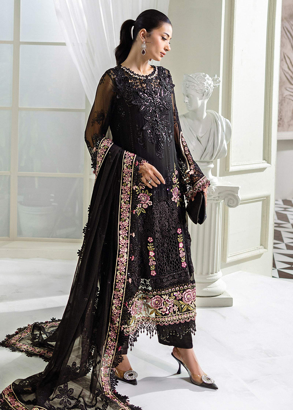 Buy Now Unstitched Chiffons '25 by Maria B | MPC-25-104 Online in USA, UK, Canada, France, Italy, Germany, Spain, Netherlands & Worldwide at Empress Clothing.