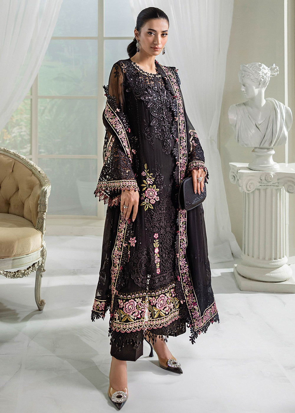 Buy Now Unstitched Chiffons '25 by Maria B | MPC-25-104 Online in USA, UK, Canada, France, Italy, Germany, Spain, Netherlands & Worldwide at Empress Clothing.