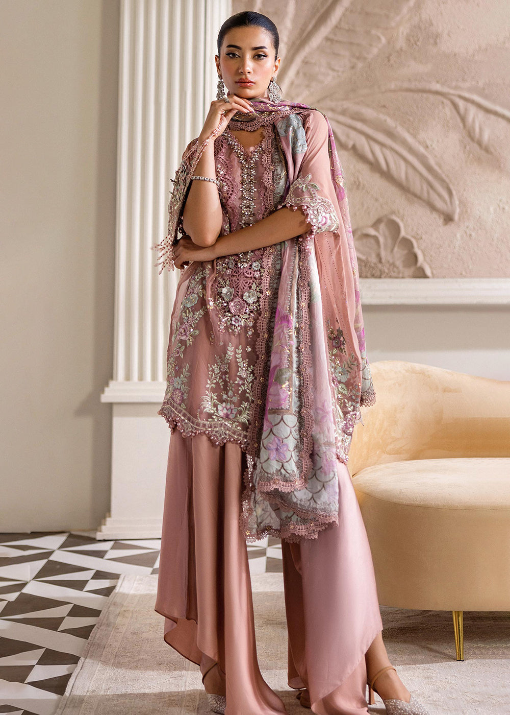 Buy Now Unstitched Chiffons '25 by Maria B | MPC-25-105 Online in USA, UK, Canada, France, Italy, Germany, Spain, Netherlands & Worldwide at Empress Clothing.