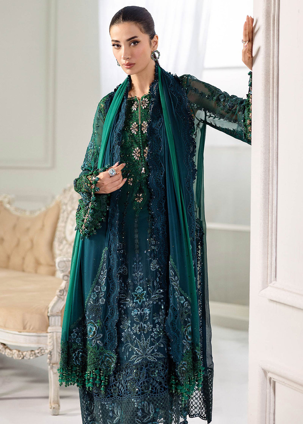 Buy Now Unstitched Chiffons '25 by Maria B | MPC-25-106 Online in USA, UK, Canada, France, Italy, Germany, Spain, Netherlands & Worldwide at Empress Clothing.