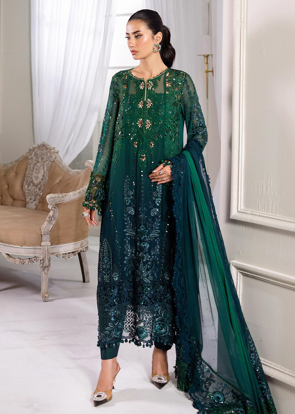 Buy Now Unstitched Chiffons '25 by Maria B | MPC-25-106 Online in USA, UK, Canada, France, Italy, Germany, Spain, Netherlands & Worldwide at Empress Clothing.