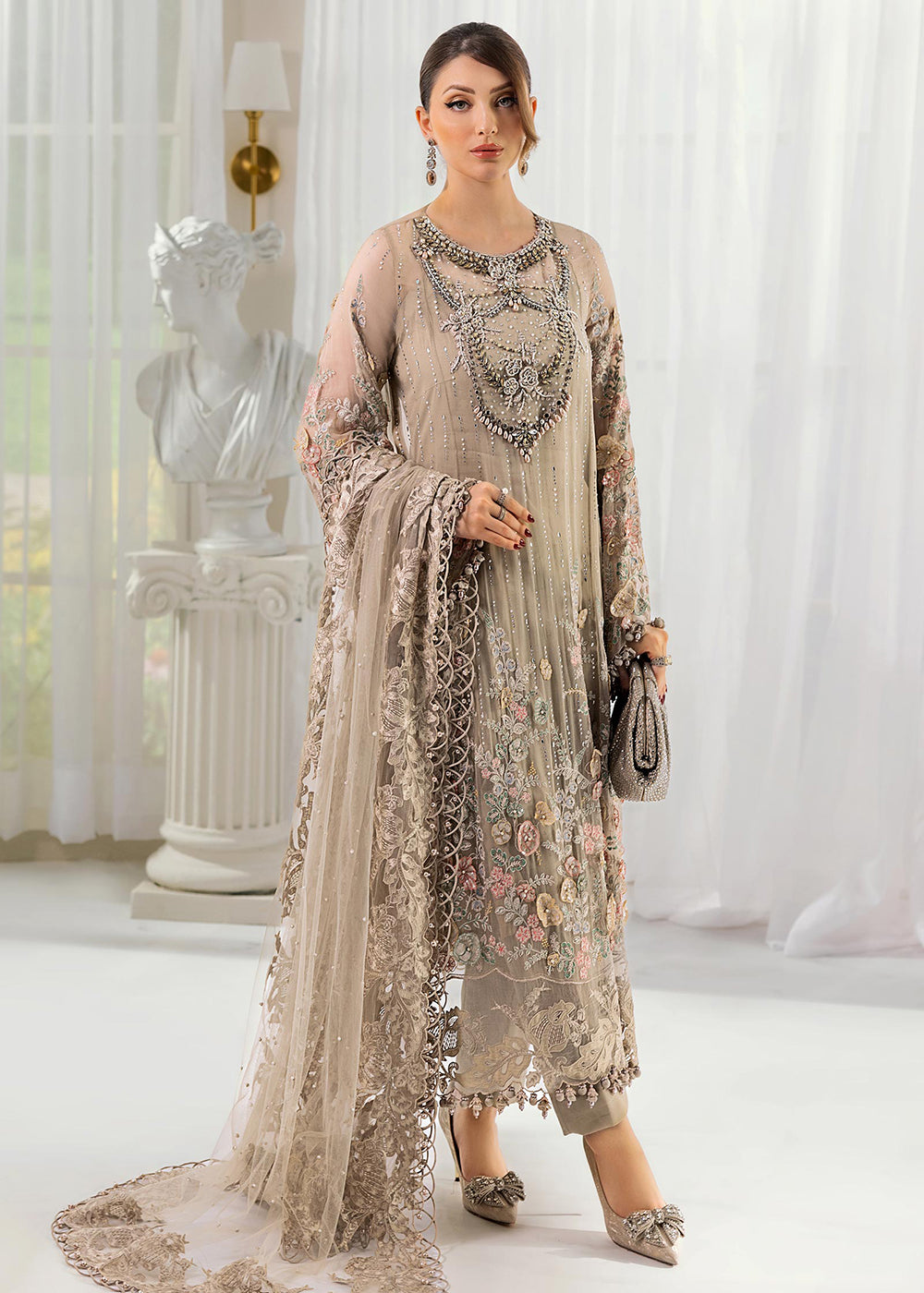 Buy Now Unstitched Chiffons '25 by Maria B | MPC-25-107 Online in USA, UK, Canada, France, Italy, Germany, Spain, Netherlands & Worldwide at Empress Clothing.