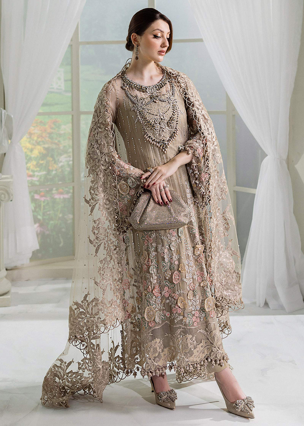 Buy Now Unstitched Chiffons '25 by Maria B | MPC-25-107 Online in USA, UK, Canada, France, Italy, Germany, Spain, Netherlands & Worldwide at Empress Clothing.